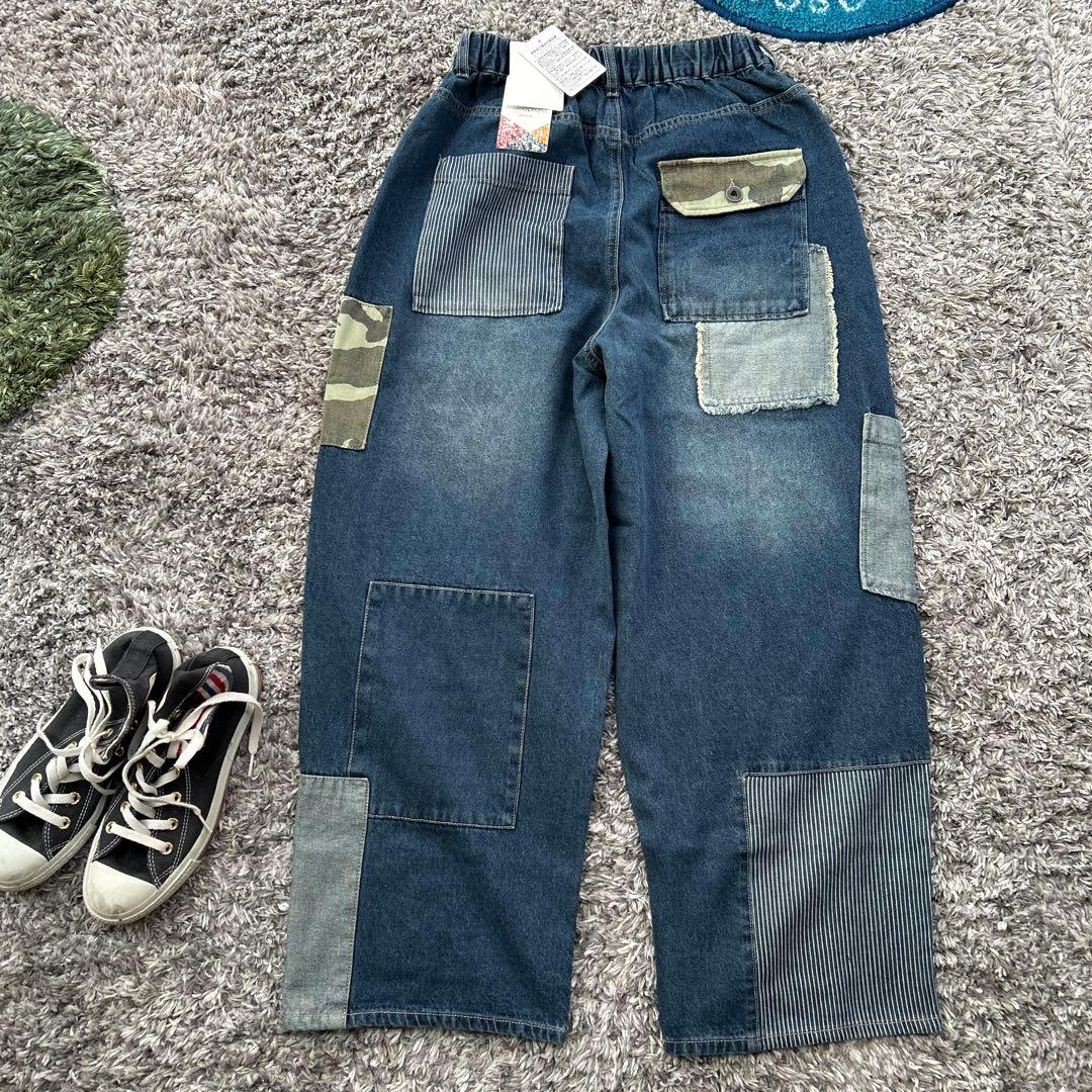 りーサン デニム×迷彩柄 パッチワークパンツ