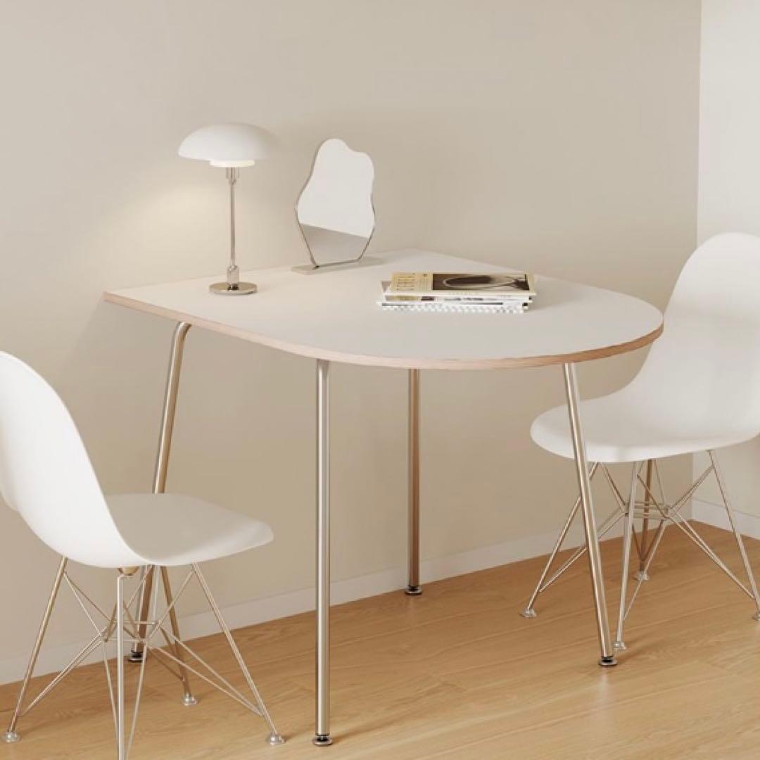 オーバルダイニングテーブル クリームホワイト　半楕円