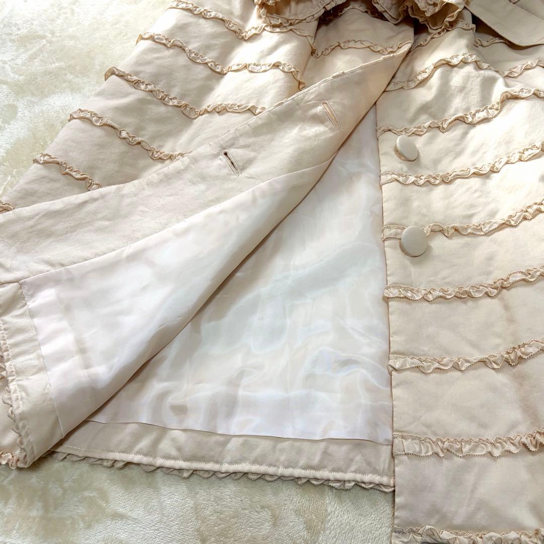 ピンクハウス　中綿入りコート　綿ローン　ピコフリル　くるみボタン　リボン【P57