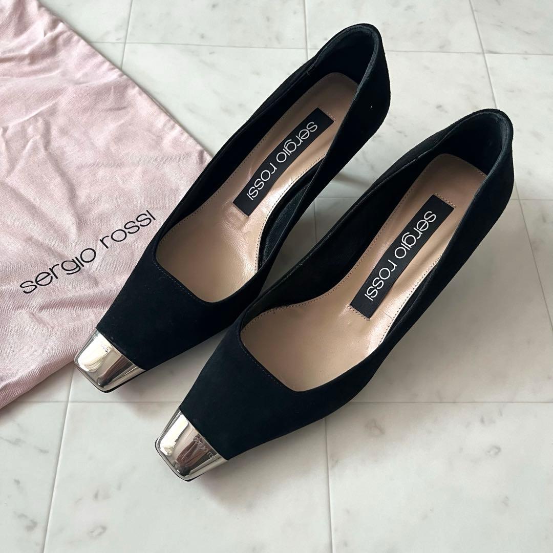 美品♡セルジオロッシ シルバーメタル トゥキャップ パンプス ブラック 36