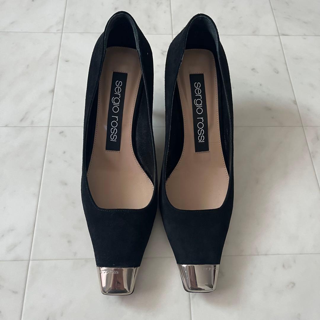 美品♡セルジオロッシ シルバーメタル トゥキャップ パンプス ブラック 36