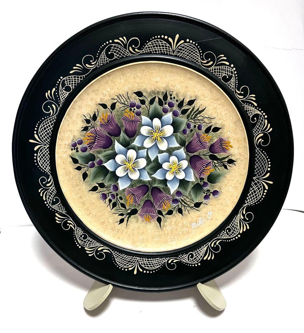 お洒落❇️フラワー ダブルビード プレート（トールペイント）ゲイル・アンダーソン