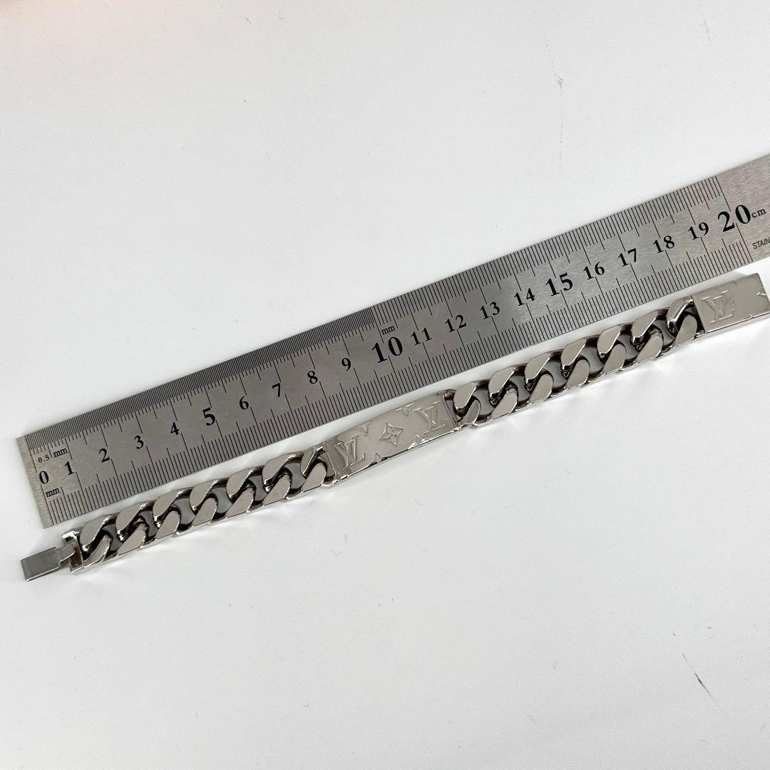 美品 ルイヴィトン モノグラム チェーン ブレスレット シルバー メタル 喜平