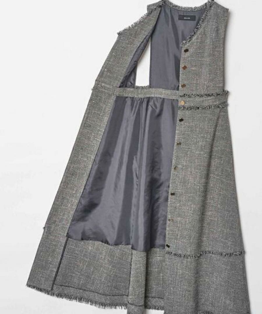 ノンウールツイードフリンジフレアワンピース
