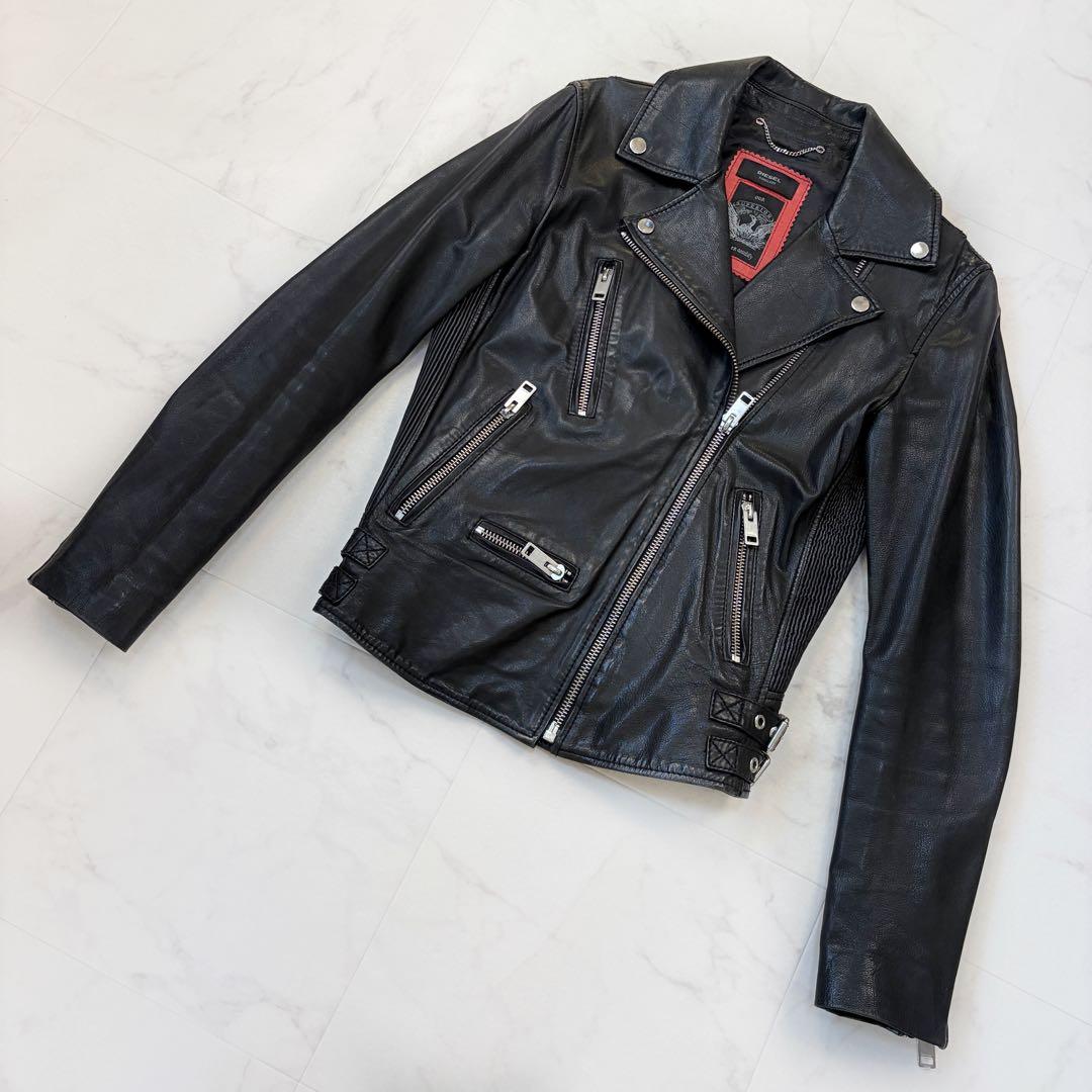 ディーゼル　ダブル　レザージャケット　ライダース　黒　Free 羊革