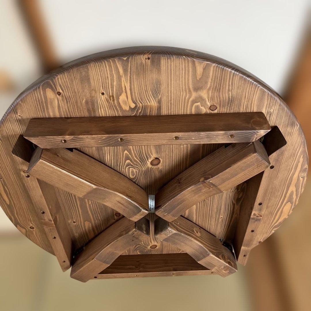 高級折りたたみ式 丸座卓天然木国産松無垢材パイン材 円卓90cm オイル塗装