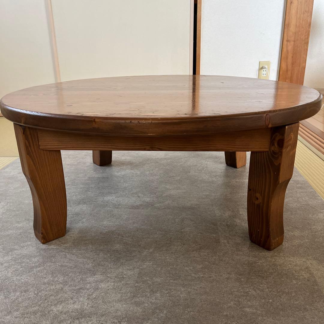 高級折りたたみ式 丸座卓天然木国産松無垢材パイン材 円卓90cm オイル塗装