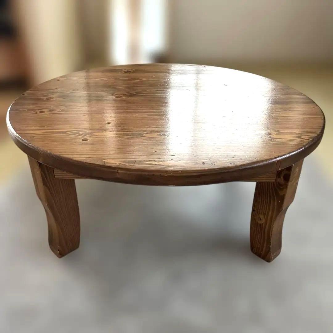 高級折りたたみ式 丸座卓天然木国産松無垢材パイン材 円卓90cm オイル塗装