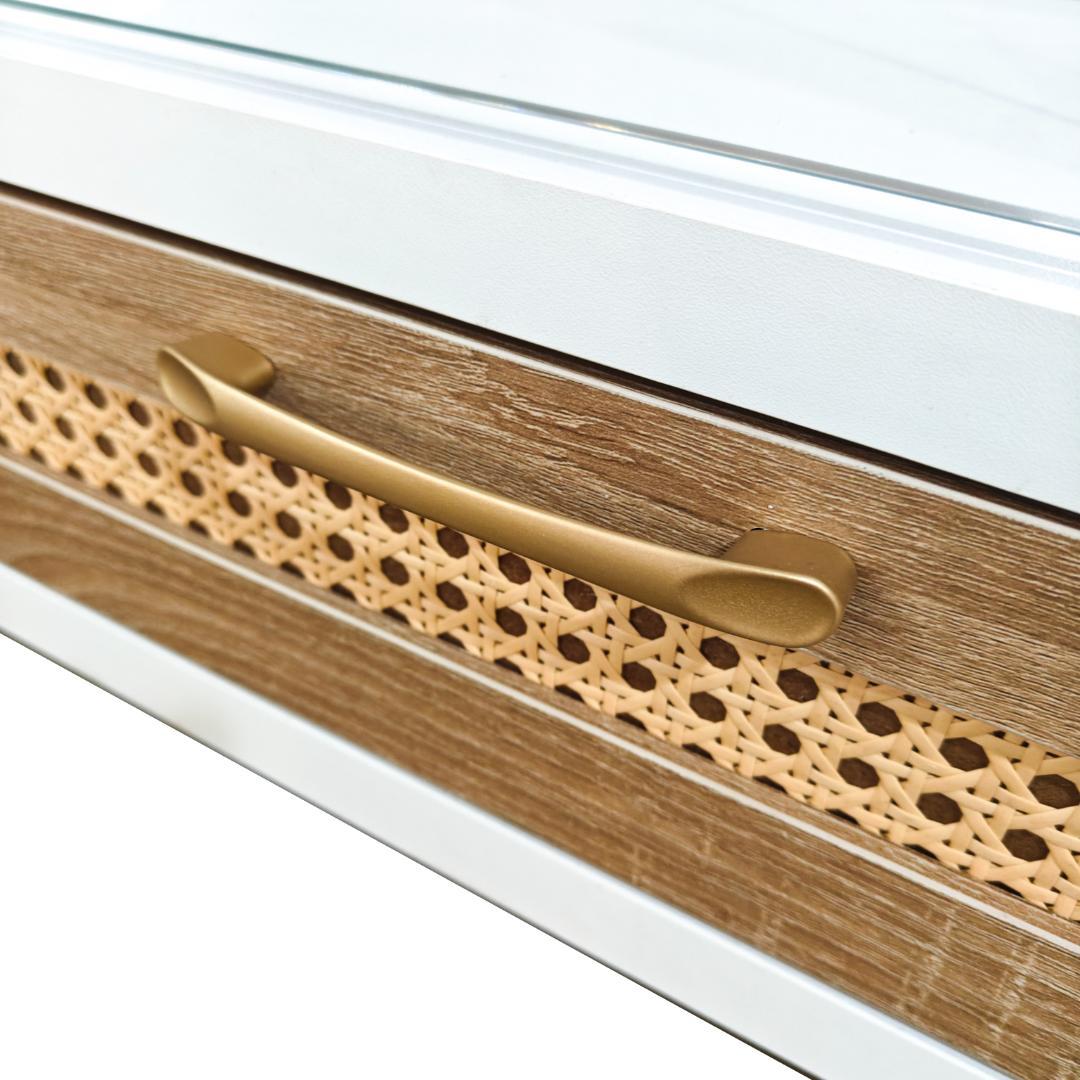 【新品】LED照明&引き出し付きガラス収納棚 鍵付き強化ガラス