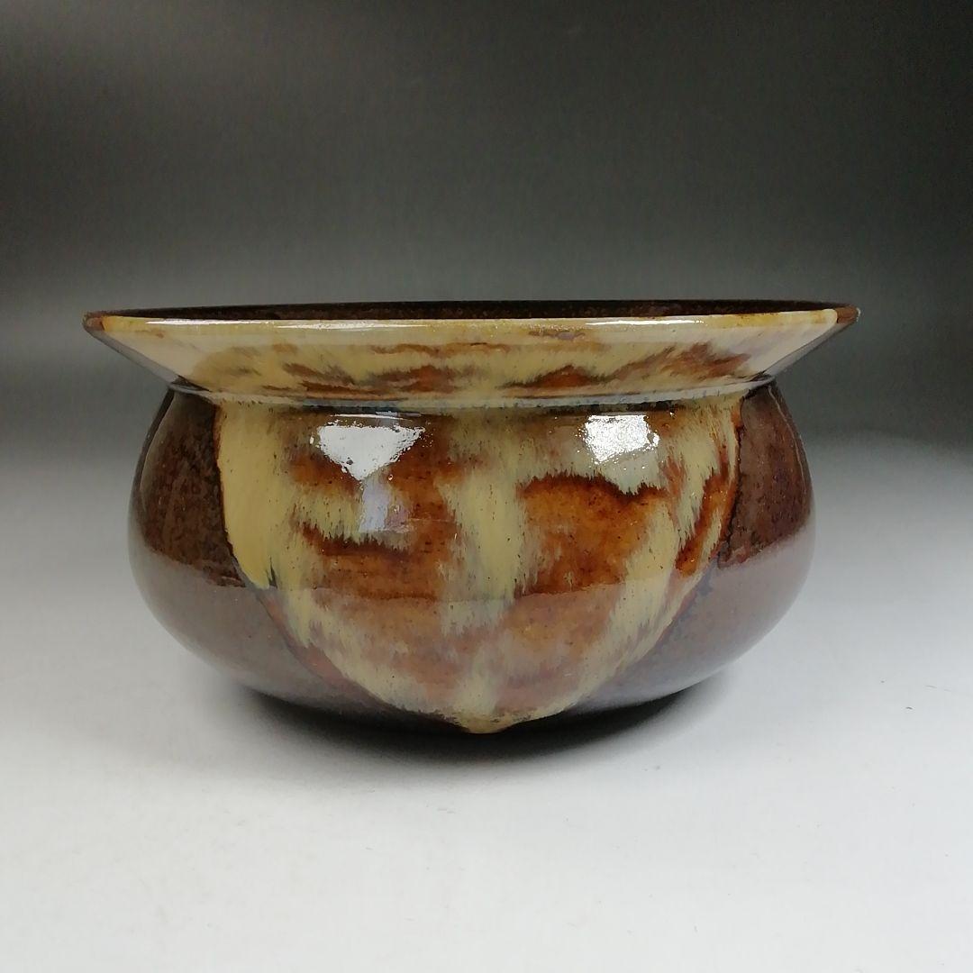 Ｗ１５６　建水　『膳所焼』『エフゴ　建水』『淡海ぜぜ陽炎園 造』　共箱　茶道具