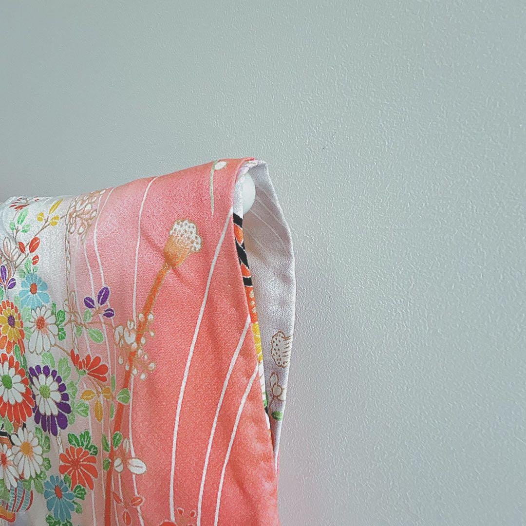 セット　七五三　３歳女の子　長着＆被布＆袖なし長襦袢＆小物　ピンク×白×赤花籠