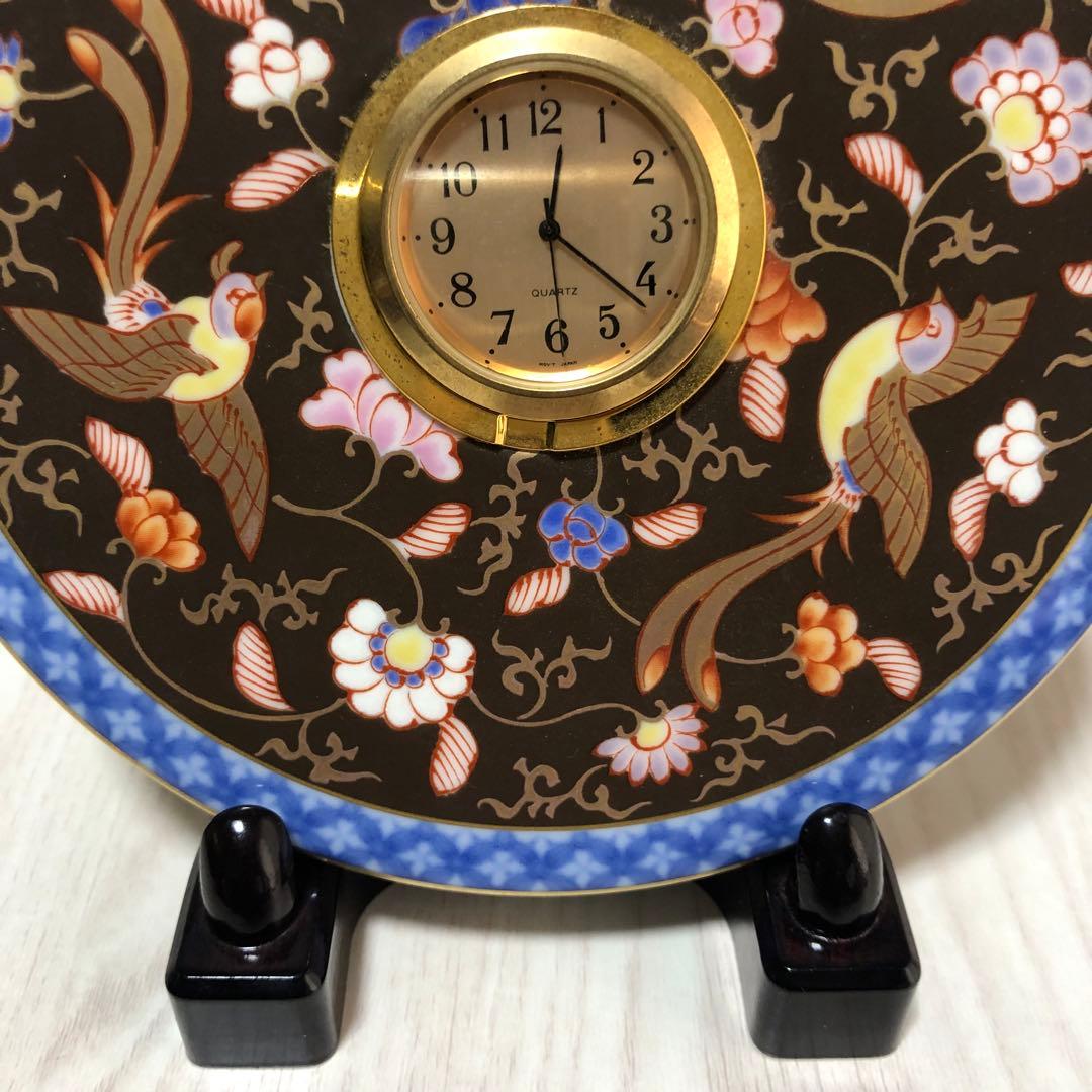 香蘭社　渕地黒絵花鳥紋　時計