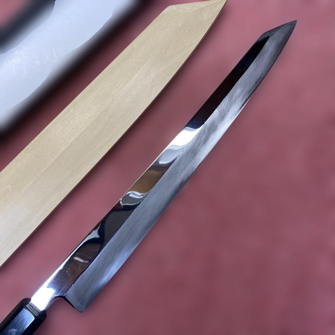 銀三　勘所切付柳刃包丁　300㎜ 尺0寸鞘付き