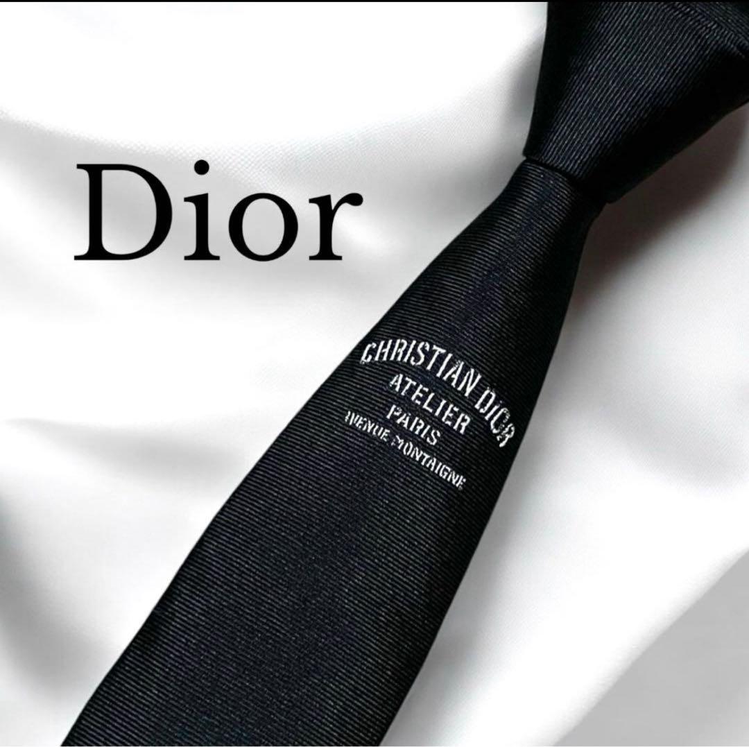 Dior ディオールオム　ネクタイ　黒　アトリエ　ATELIER ロゴ ソリッド