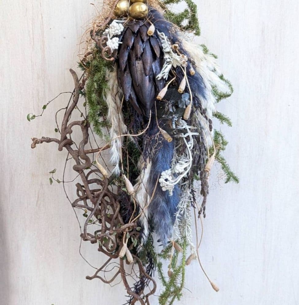 専用＊迎春2026＊D.Nプロテア　アンティーク　水引き鶴付きスワッグ(ドライ)