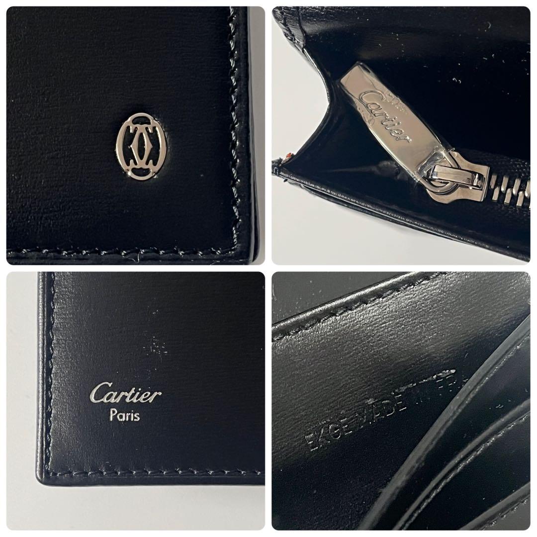 カルティエ　パシャライン　二つ折り　長財布　レザー　黒　ブラック　ロゴ金具