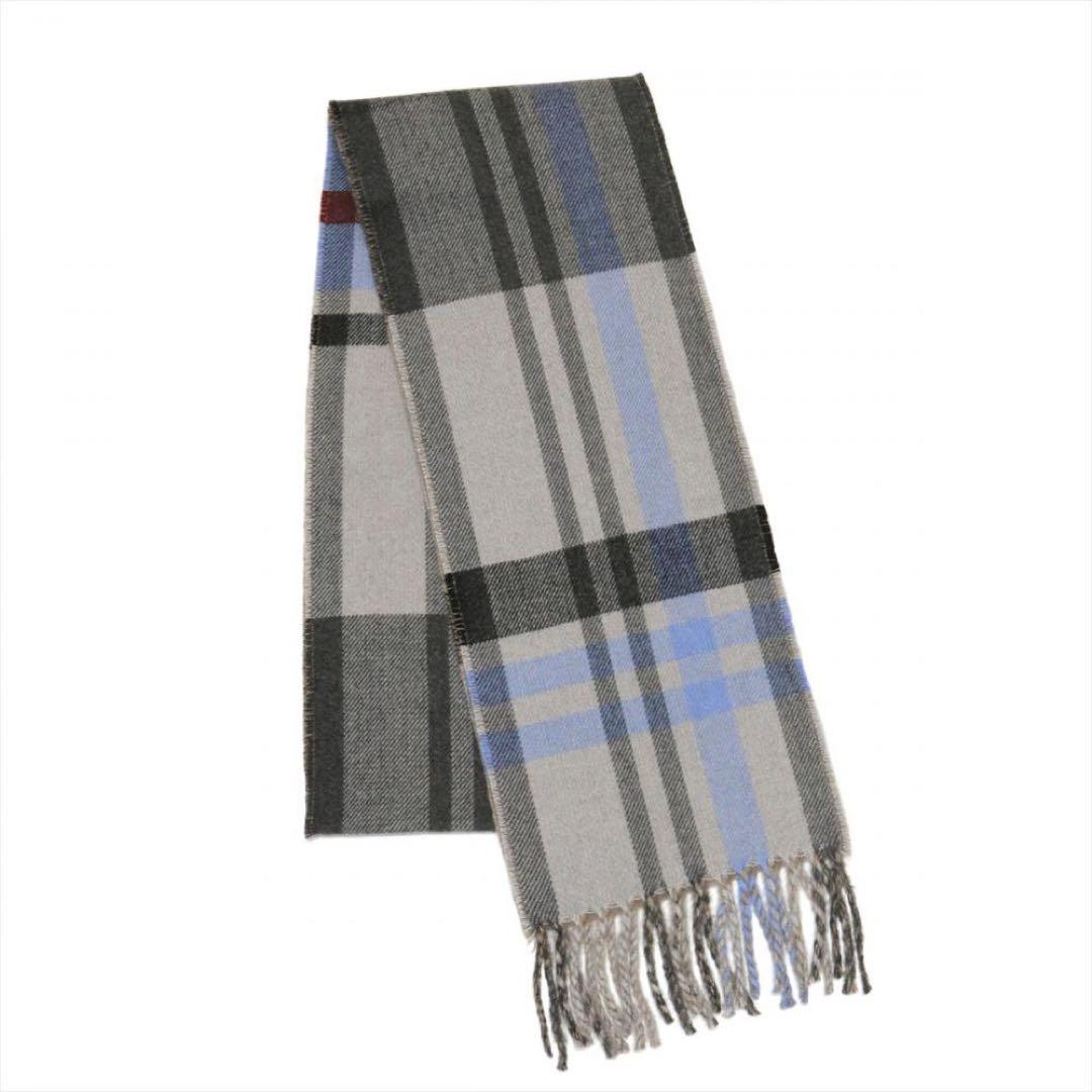チェック柄マフラー グレー ブルー