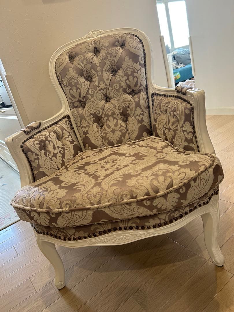 【値下げ】ロココ調　1人用ソファー　アンティーク　ピンクダマスク　椅子　北欧風
