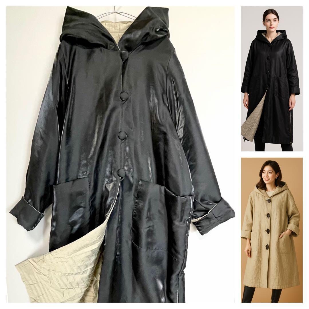 F：約6万　入手困難　 PINORE リバーシブル フード付　ロング イタリア製