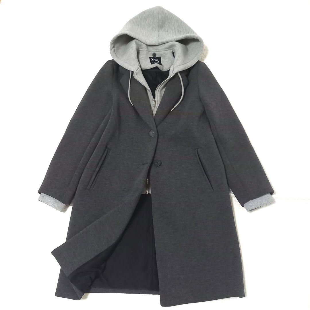 極美品✨ZARA デタッチャブルフードコート ロング チェスター コントラスト