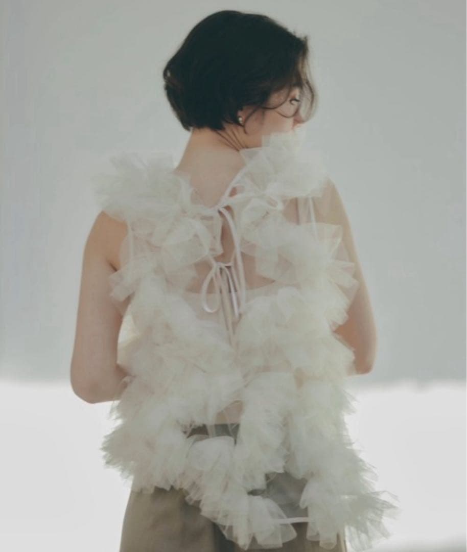 notre emor ブラウス asymmetry tulle tops