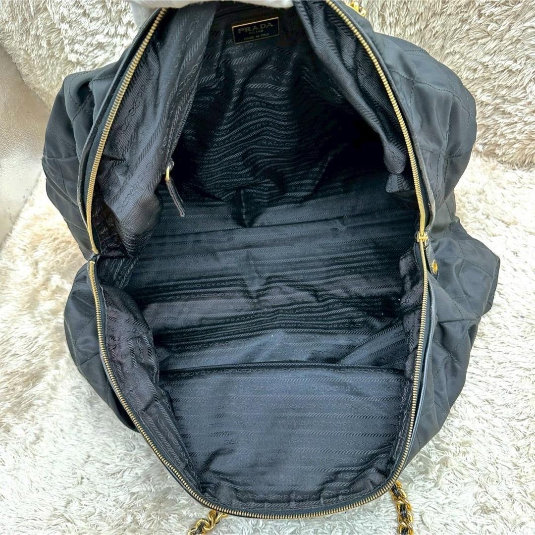【美品】プラダ ボストンバッグ ブラック ナイロン キルティング 三角ロゴ