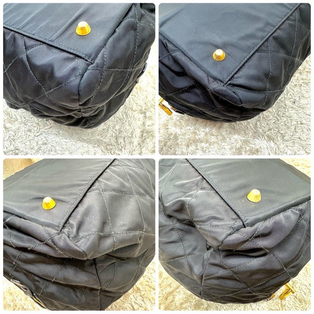 【美品】プラダ ボストンバッグ ブラック ナイロン キルティング 三角ロゴ