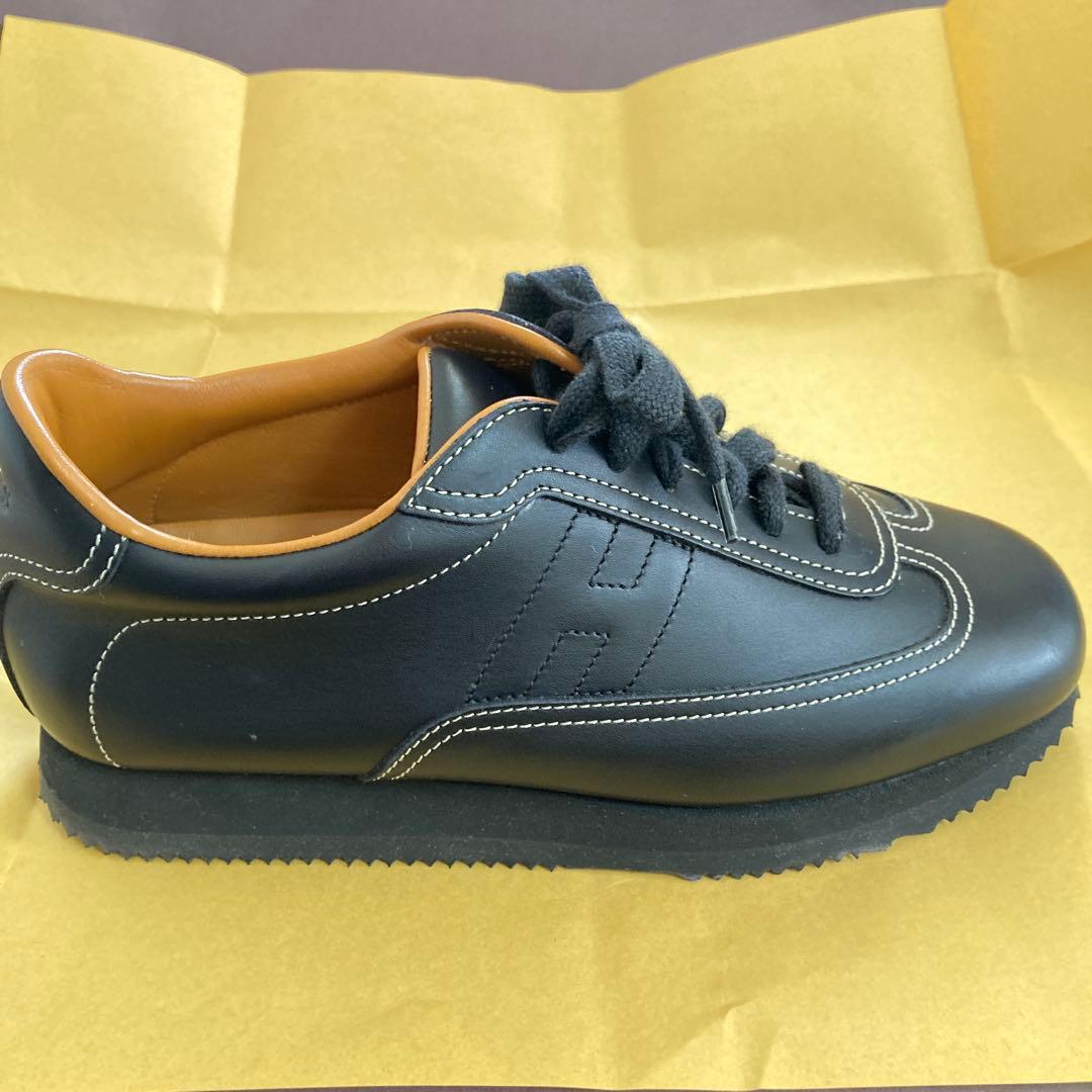 エルメス　レザー ブラック ローカットスニーカー