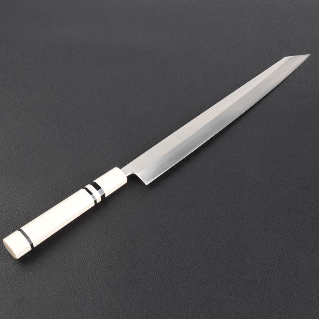 9841 切付柳刃包丁 尺一 刃は究極の切れ味 刺身包丁 人工象牙黒三本巻八角柄