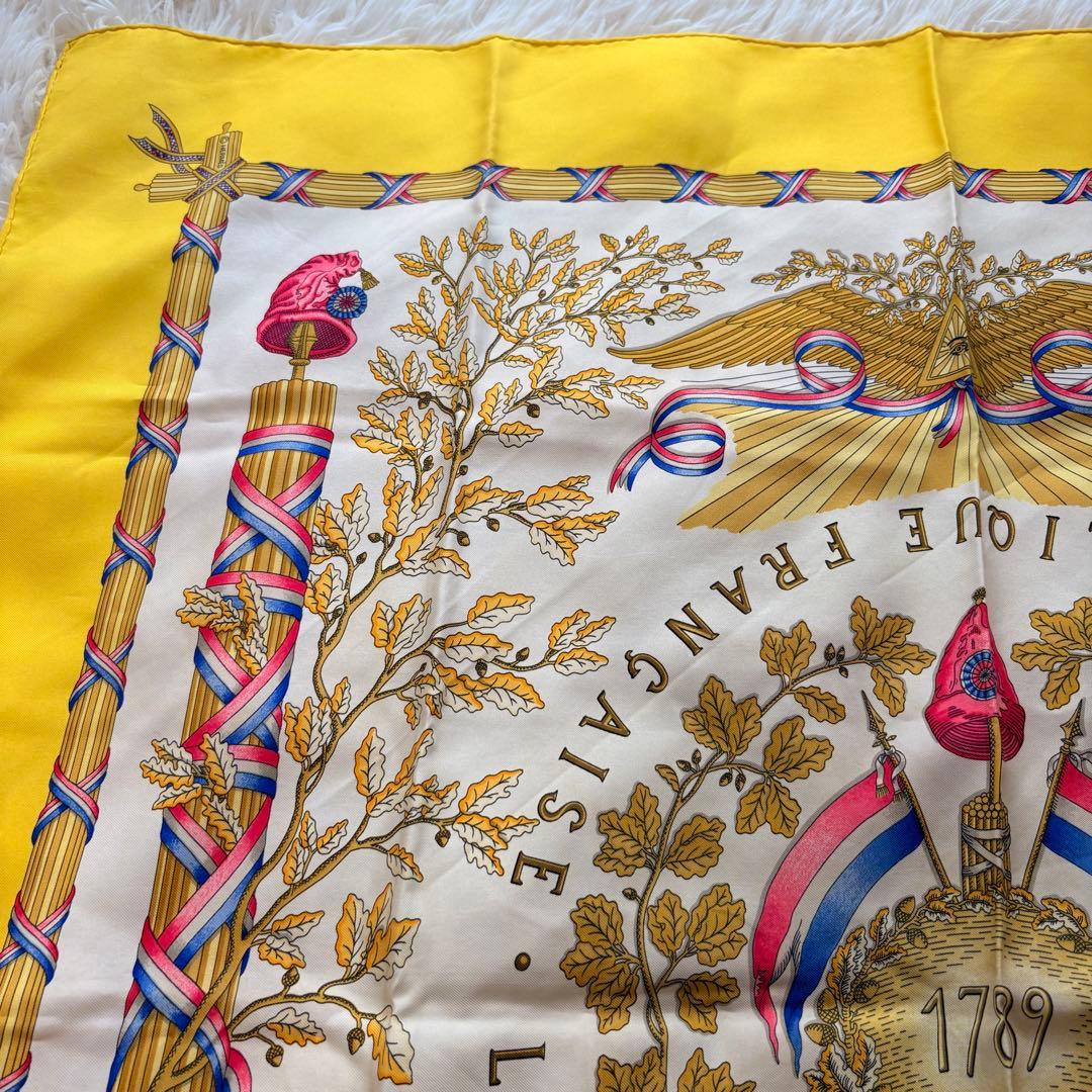 美品♡ HERMES エルメス スカーフ カレ 90 イエロー フランス革命