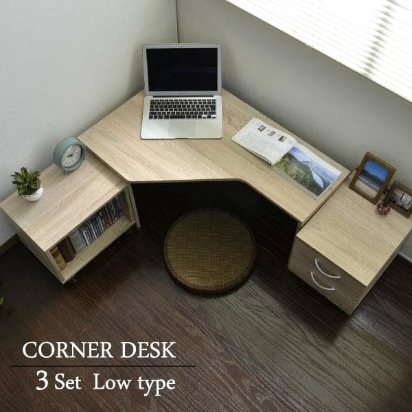 《新品・送料無料》ローデスク3点セット 85cm幅 デスク+ラック+チェスト