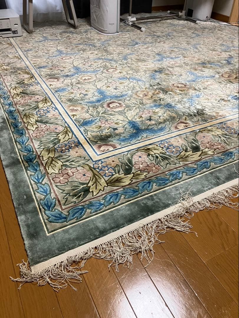 段通　絨毯　約3畳用　カーペット・ラグ・絹　シルク　242×245cm厚み1cm