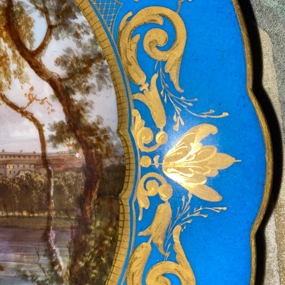 セーブル 風　手書き絵皿　ベルサイユ宮殿　25cm