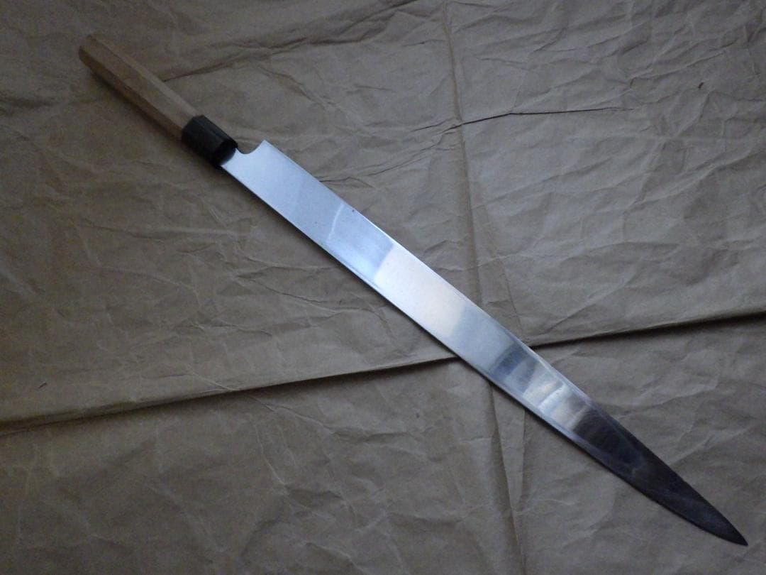 本焼★不動國行作・河豚引き包丁/水牛八角柄★昭和ビンテージモデル