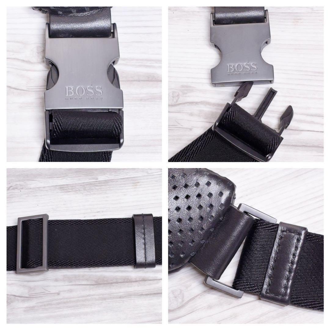 【HUGO BOSS】 ボディバッグ 本革 ウエストバッグ 黒 ブラック 肩掛け