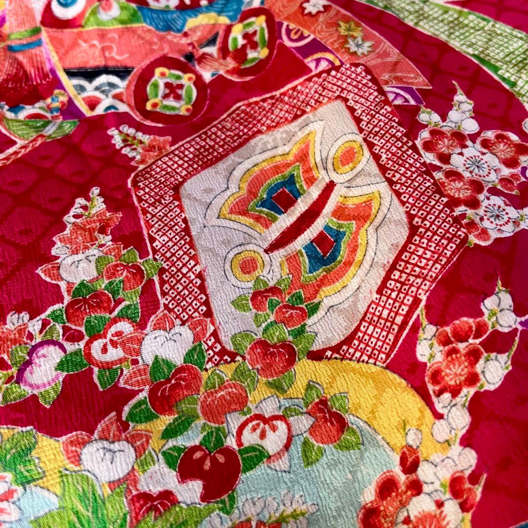 正絹 アンティーク着物 レトロ着物 ☆宝船 鶴丸 おめでたいがいっぱい 七五三