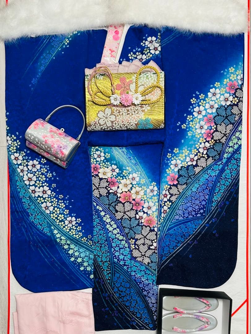 ロイヤルブルーの貴賓溢れるお振袖 25点完全フルセット　未使用