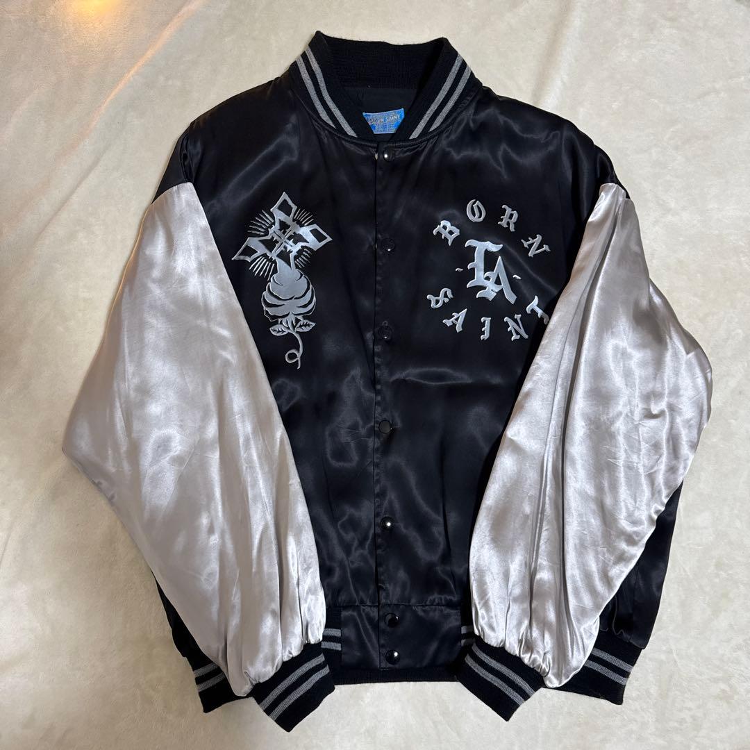 ￼セントマイケル　BORN SAINT スタジャン　サテンジャケット　L 黒