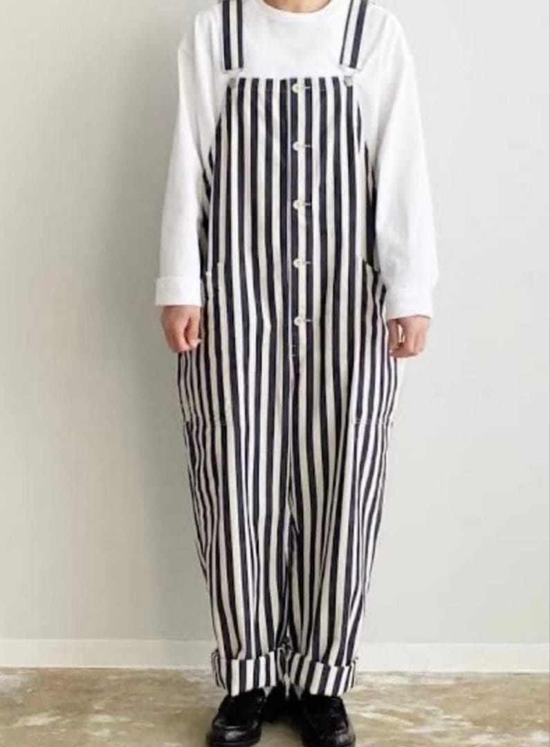 値下げ⤵︎HARVESTY ハーベスティストライプオーバーオール／サイズ①