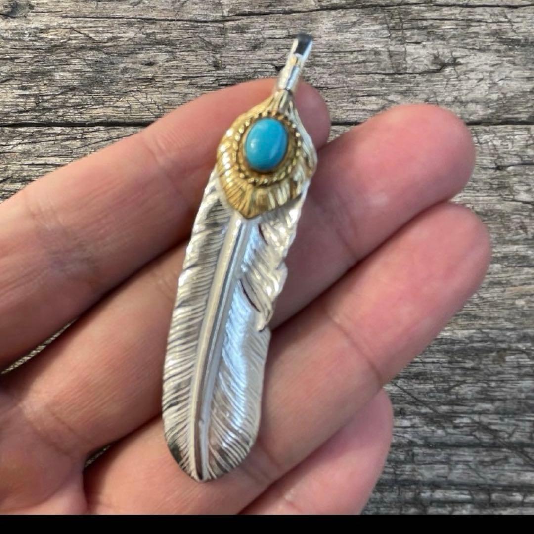 上金 金縄 ターコイズ 左 フェザー ネックレス ハンドメイドノーブランド