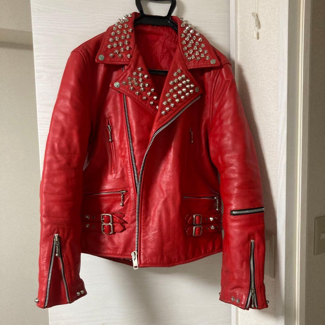 ライダース赤　スタッズ　38インチ前後