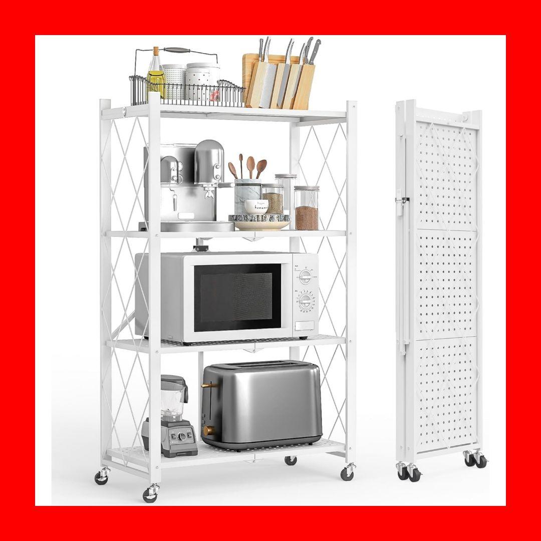 メタルラック 折りたたみ式 スチールラック キッチンラック 収納 組み立て不要