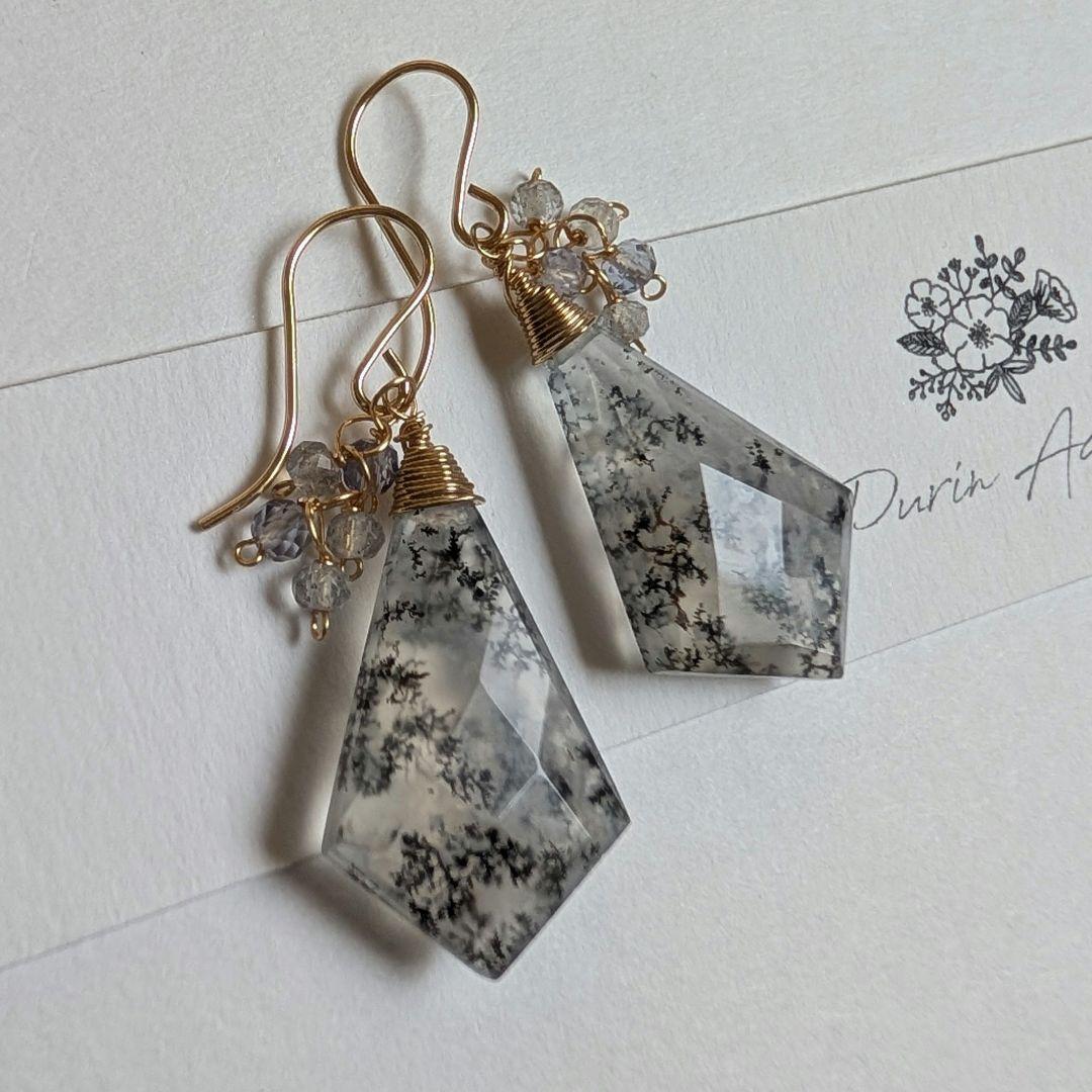 のほほん様 デンドライトオパール ローズカットピアス