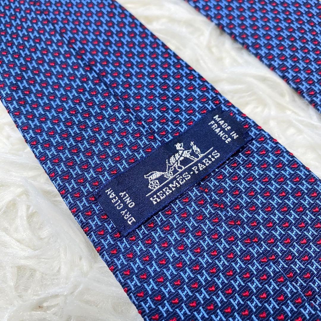 【超極美品】エルメス　ファソネ　ハート　ナローネクタイ　ネイビー　剣幅7cm