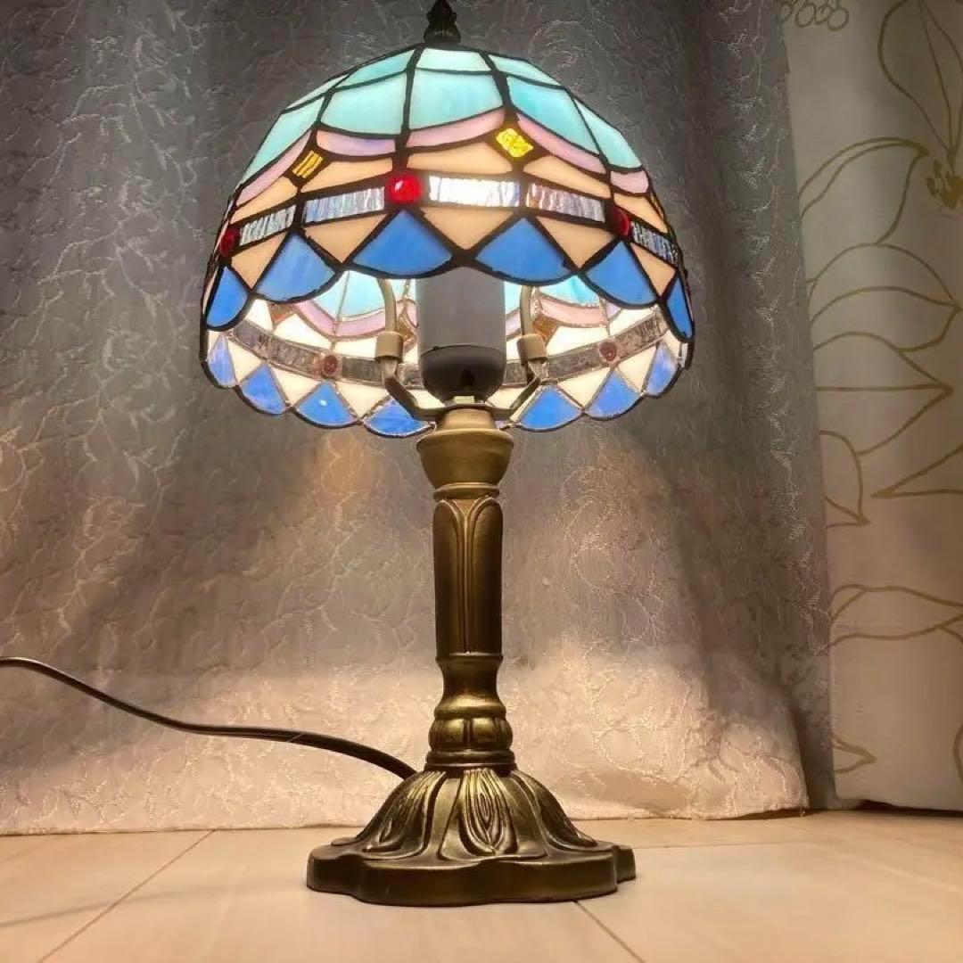 ステンドグラス☆ティファニー調ランプ☆ブルー☆テーブルランプ
