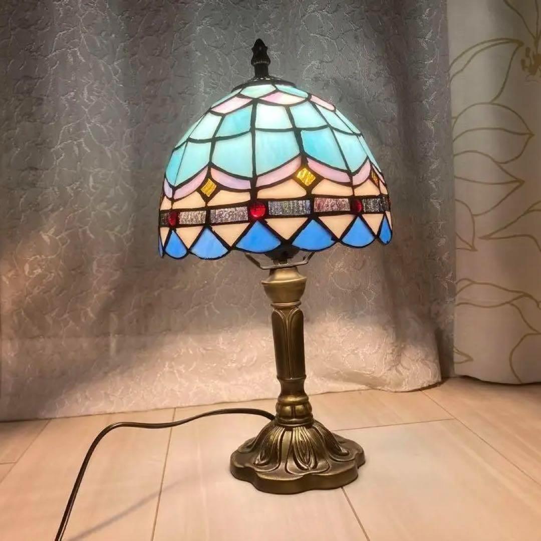 ステンドグラス☆ティファニー調ランプ☆ブルー☆テーブルランプ