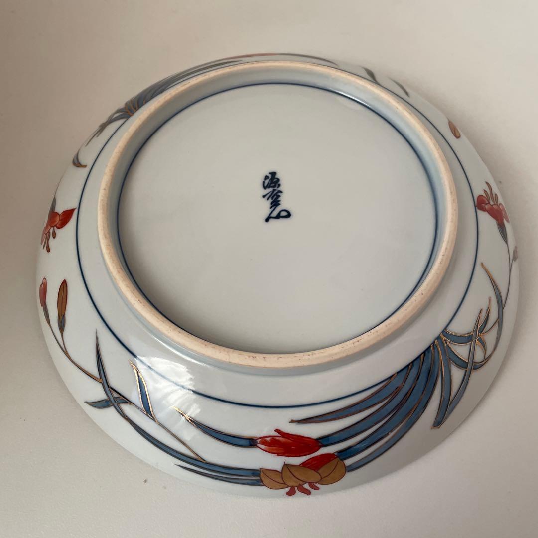 源右衛門　伊万里江戸の器　手描色絵　六寸皿深皿５客揃　古伊万里風山水見込　美品