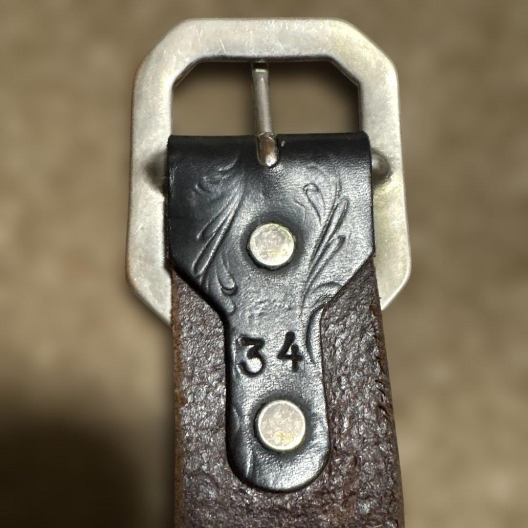 34inch カービング　ピーナッツ　HTC レザースタッズベルト　ブラック