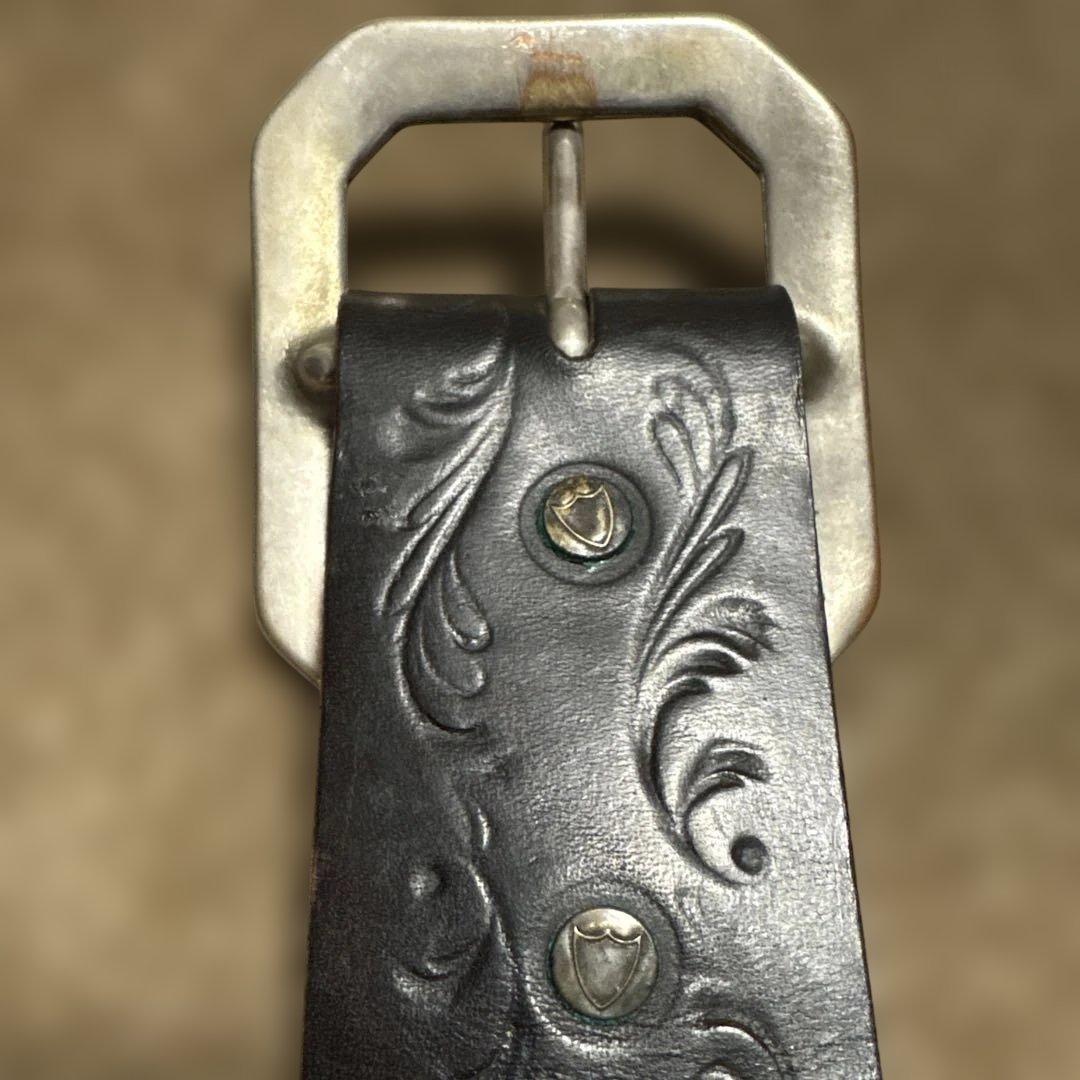 34inch カービング　ピーナッツ　HTC レザースタッズベルト　ブラック