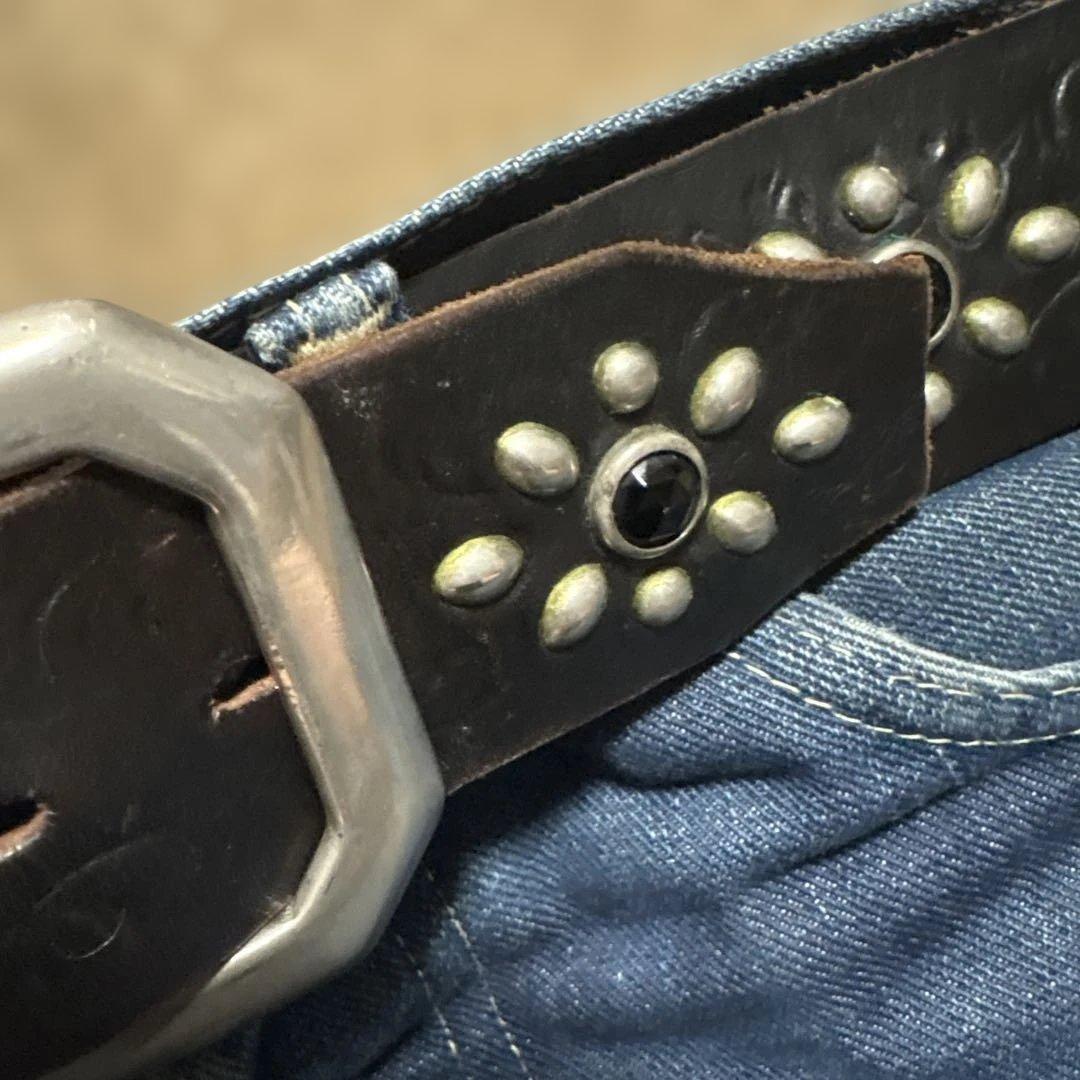 34inch カービング　ピーナッツ　HTC レザースタッズベルト　ブラック